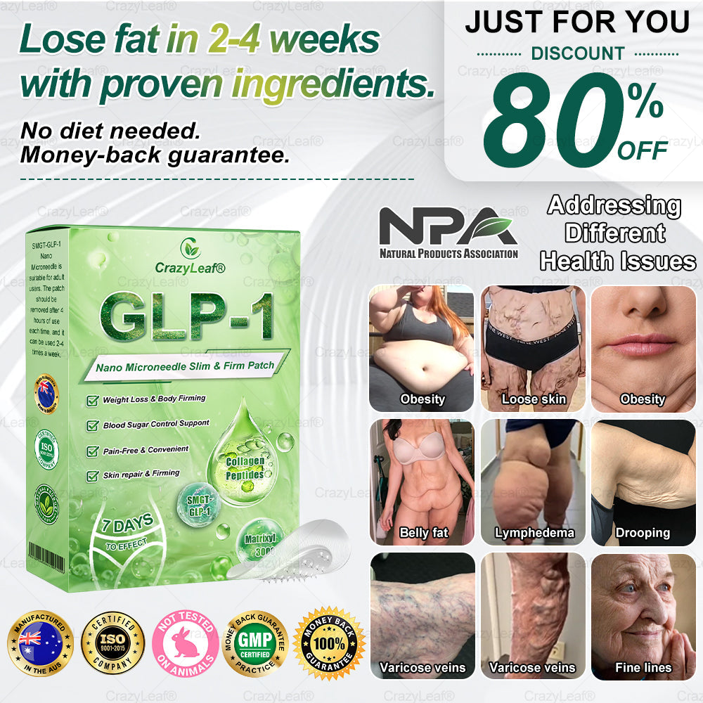 đAU Clinically Proven|Official Store | CrazyLeafÂź SMGT-GLP-1 Nano Microneedle Patch with Collagen & Matrixyl 3000 äžšTargets Obesity, Loose Skin, High Blood Pressure, Diabetes, Fatty Liver, Joint Pain, Brain Fog, Low Energy, Body Aches, and More